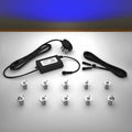 Lighting kit with 18mm blue LED bulbs and power adapter on a gray surface