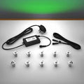 Lighting kit with 18mm green LED bulbs and power adapter on a gray surface
