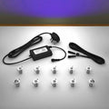 Lighting kit with 18mm UV LED bulbs and power adapter on a gray surface