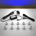 Lighting kit with 30mm blue LED bulbs and power adapter on a gray 