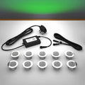 Lighting kit with 45mm green LED bulbs and power adapter on a gray surface