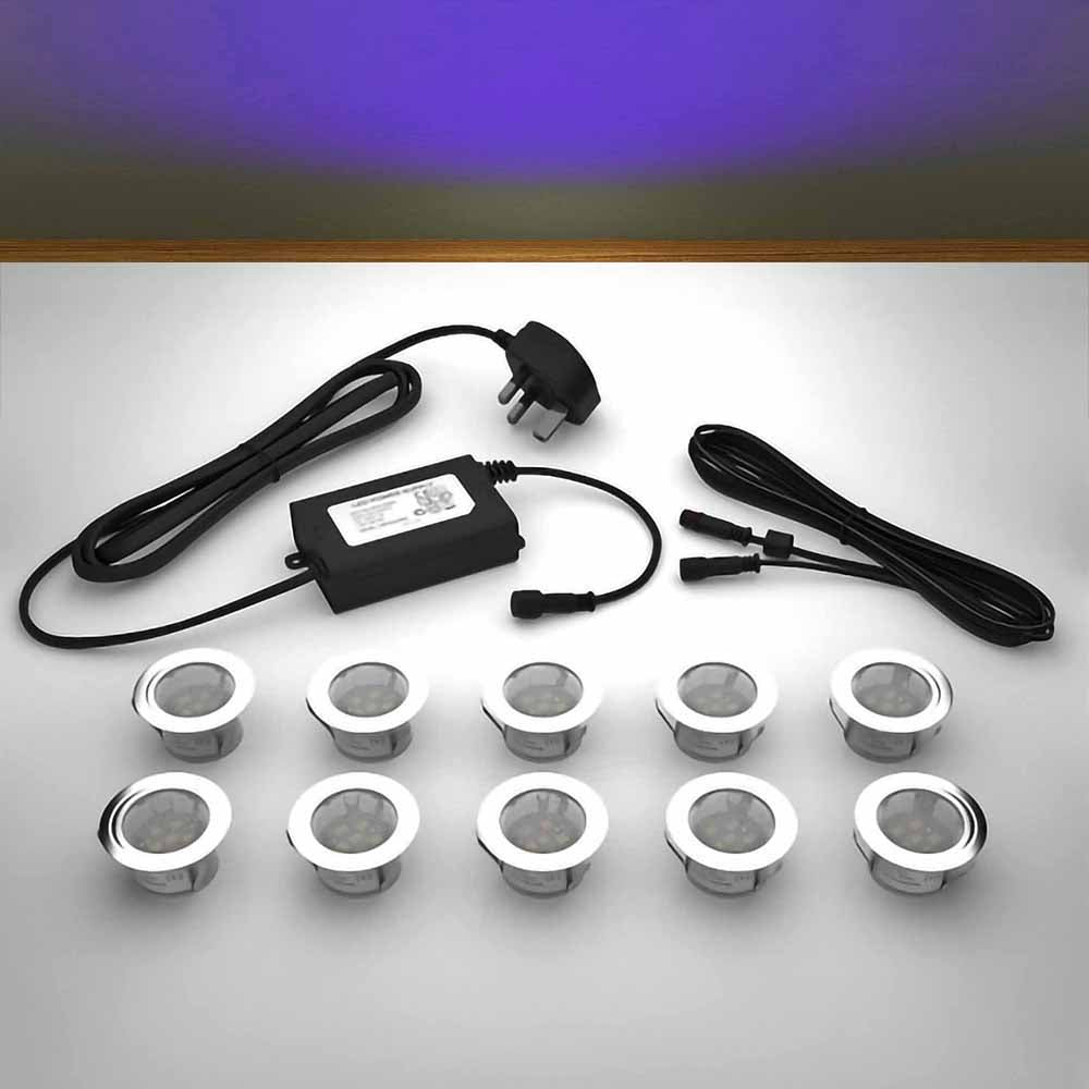 Lighting kit with 45mm UV LED bulbs and power adapter on a gray surface