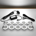 Lighting kit with 60mm white LED bulbs and power adapter on a gray surface