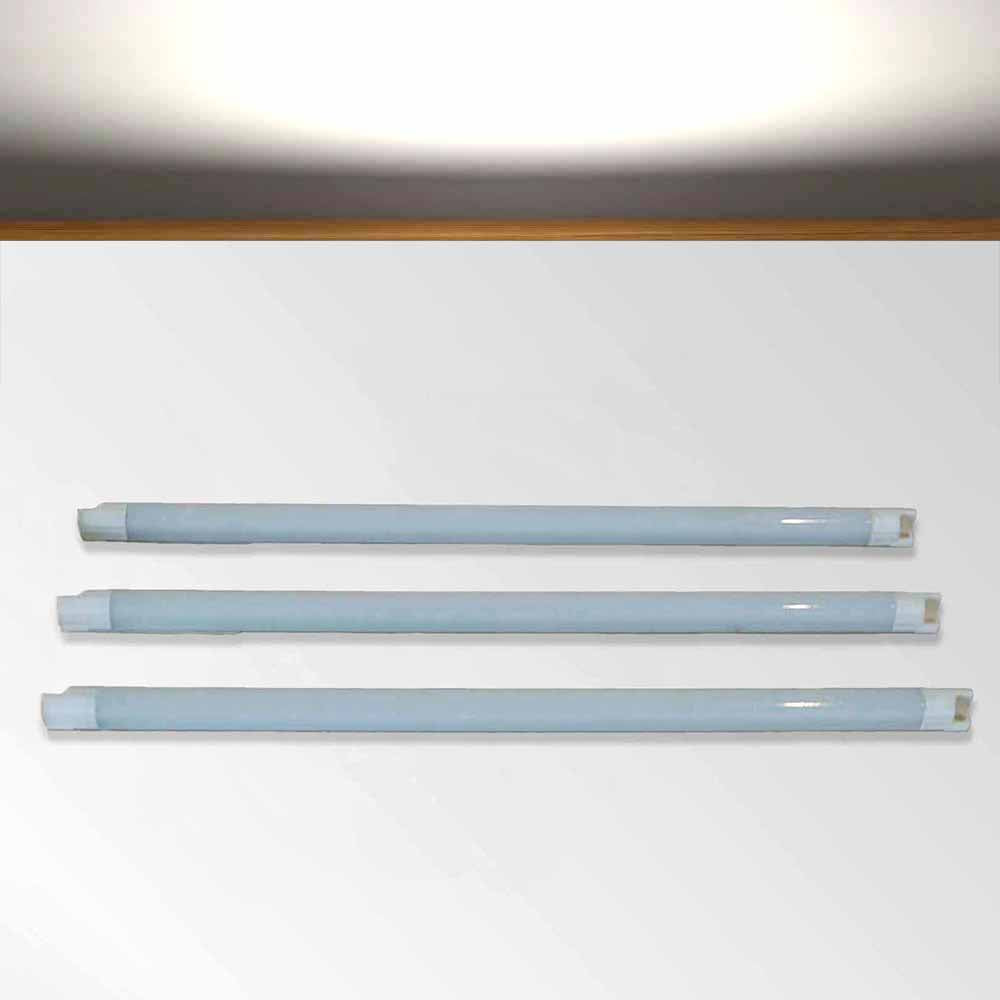 Three LED kitchen cabinet white strip lights on a white background