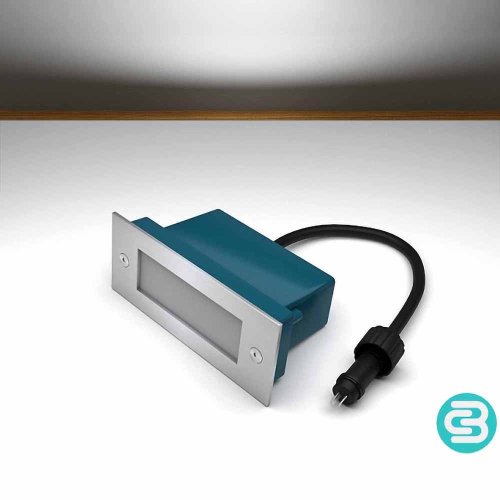 White LED wall light with a black cable on a gray background