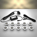 Domed lighting kit with 45mm warm white LED bulbs and power adapter on a gray surface