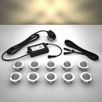 Domed lighting kit with 45mm warm white LED bulbs and power adapter on a gray surface