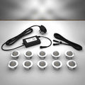 Domed lighting kit with 45mm white LED bulbs and power adapter on a gray surface