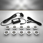 Domed lighting kit with 45mm white LED bulbs and power adapter on a gray surface