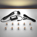 Copper lighting kit with 18mm warm white LED bulbs and power adapter on a gray surface
