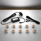 Copper lighting kit with 30mm white LED bulbs and power adapter on a gray surface