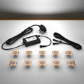 Copper square lighting kit with 30mm white LED bulbs and power adapter on a gray surface