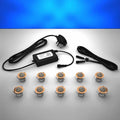 Copper domed lighting kit with 30mm blue LED bulbs and power adapter on a gray surface