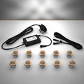Copper domed lighting kit with 30mm white LED bulbs and power adapter on a gray surface