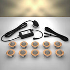 Copper domed lighting kit with 45mm warm white LED bulbs and power adapter on a gray surface