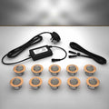 Copper domed lighting kit with 45mm white LED bulbs and power adapter on a gray surface